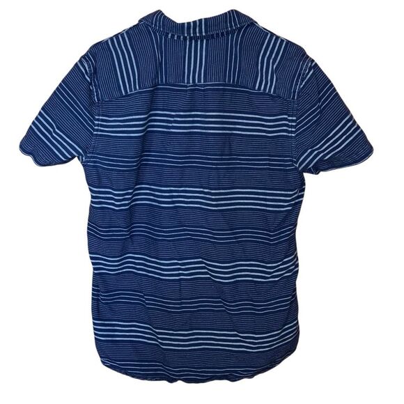 American eagle blue 100% cotton button down collar striped short sleeve top M - Picture 2 of 6